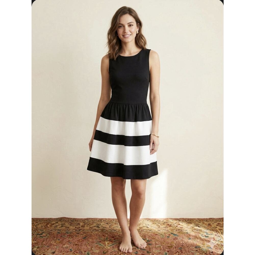 Bar III Fit & Flare Sleeveless Black White Knit Striped Dress XS /TP Mod Career